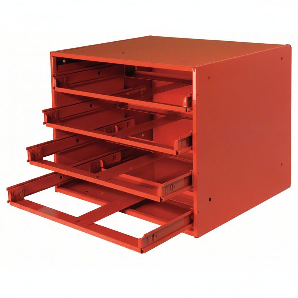 Durham MFG Red Steel Sliding Drawer Racks - 4 Drawers - 15" x 20-1/4" x 12-1/2"