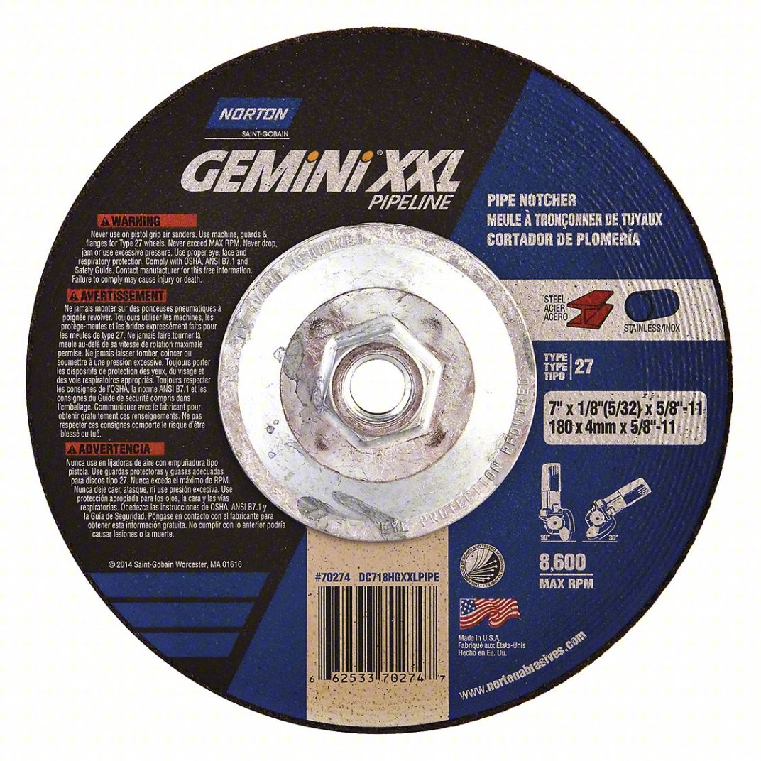 Norton Gemini Grinding Wheel 7" x 1/8" x 5/8"-11 10/pk