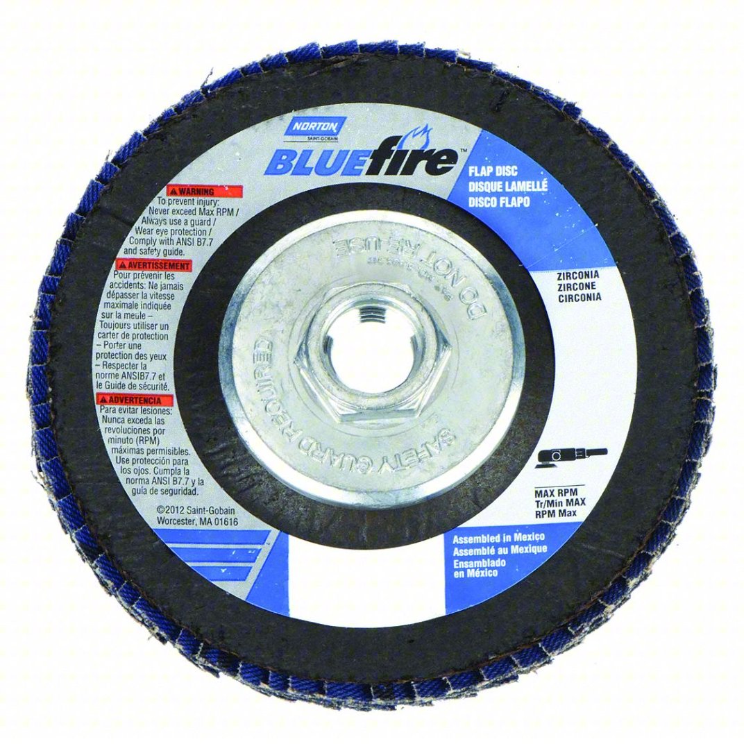 Norton Bluefire Conical Flap Disc 4-1/2" x 5/8"-11 40 Grit 10/pk