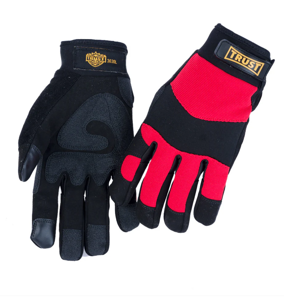 Trust Mechanics Gloves Synthetic Leather Palm, Full Finger, Black/Red - TT3630