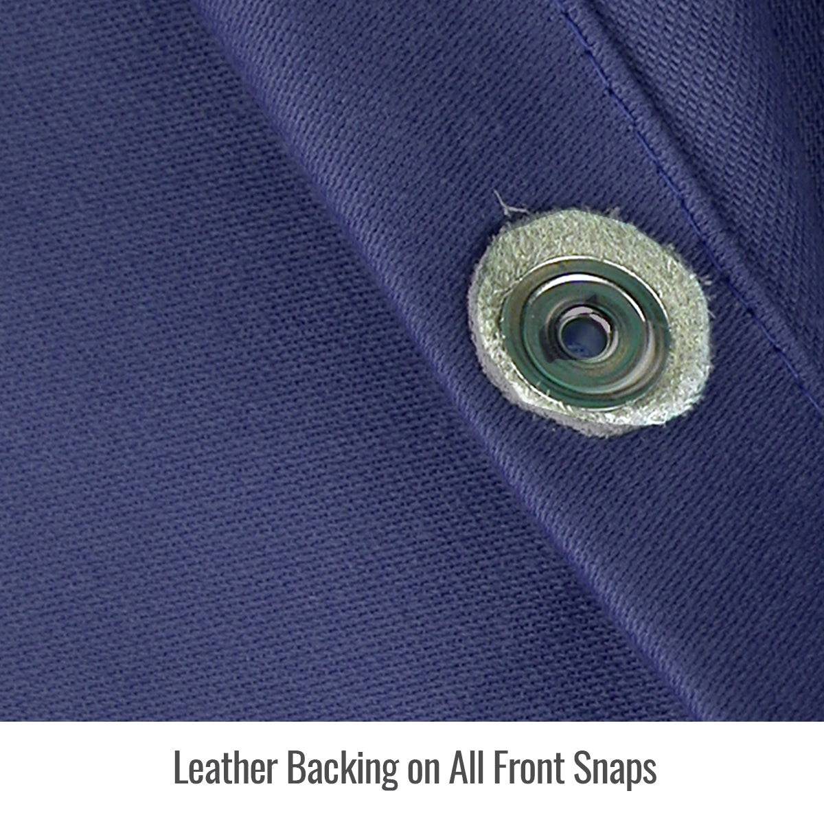 Black Stallion Stretch-Back FR Cotton Welding Jacket, Navy with Gray Stretch Panel Close Up 2