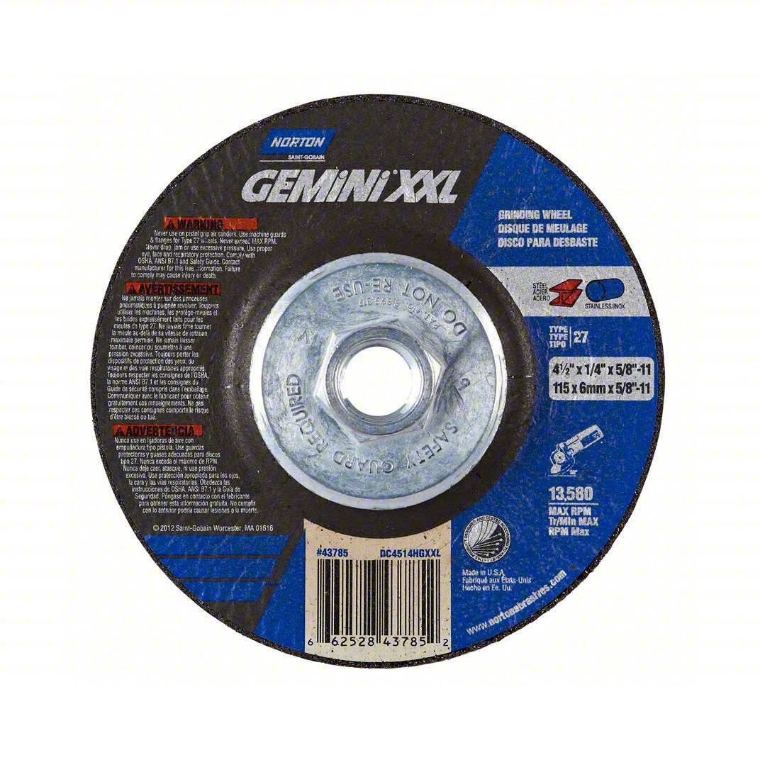Norton Gemini Grinding Wheel 4-1/2" x 1/4" x 5/8"-11 10/pk