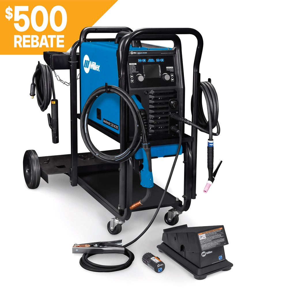 Miller Multimatic 220 AC/DC Multiprocess Welder w/ Dual Cylinder Running Gear & Wireless Foot Pedal Pkg - 951000104