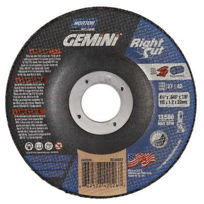 Norton Gemini Depressed Center Cut-Off Wheel, 4-1/2" x .045"