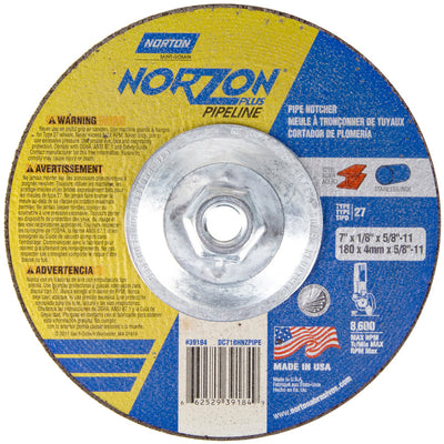 Norton NorZon Plus Pipe Notcher Depressed Center Wheel, 7" x 1/8"