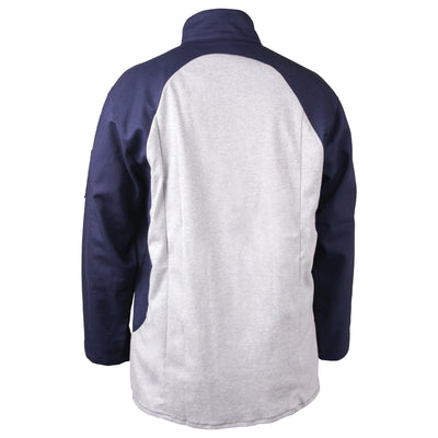 Black Stallion Stretch-Back FR Cotton Welding Jacket, Navy with Gray Stretch Panel