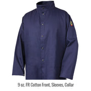 Black Stallion Stretch-Back FR Cotton Welding Jacket, Navy with Gray Stretch Panel