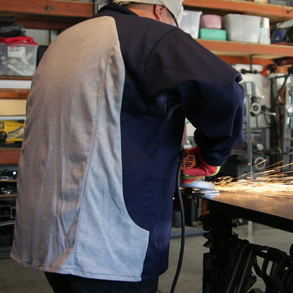 Black Stallion Stretch-Back FR Cotton Welding Jacket, Navy with Gray Stretch Panel live View