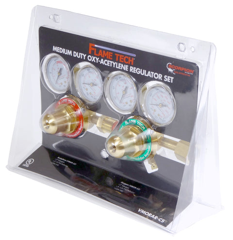 Flame Tech Medium Duty Oxygen & Acetylene Regulator Pair, V-Style (VMORAR-CS)