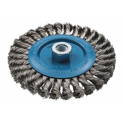 Walter Wide Wheel Brush Knot-Twisted Wire 6" x 3/8" x 5/8"-11  Stainless & Aluminum