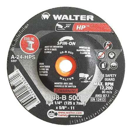 Walter HP™ Spin On Grinding Disc 5" x 1/4" x 5/8"-11 T27S GR: A24HPS